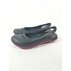 Crocs Rio Slingback Flats Shoe Women 10 Black Pink Perforated Comfort Beach